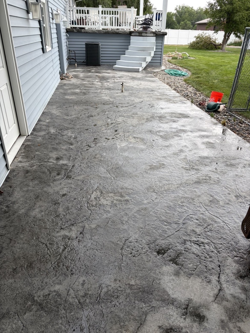 Freshly cleaned stamped-concrete patio in Billings