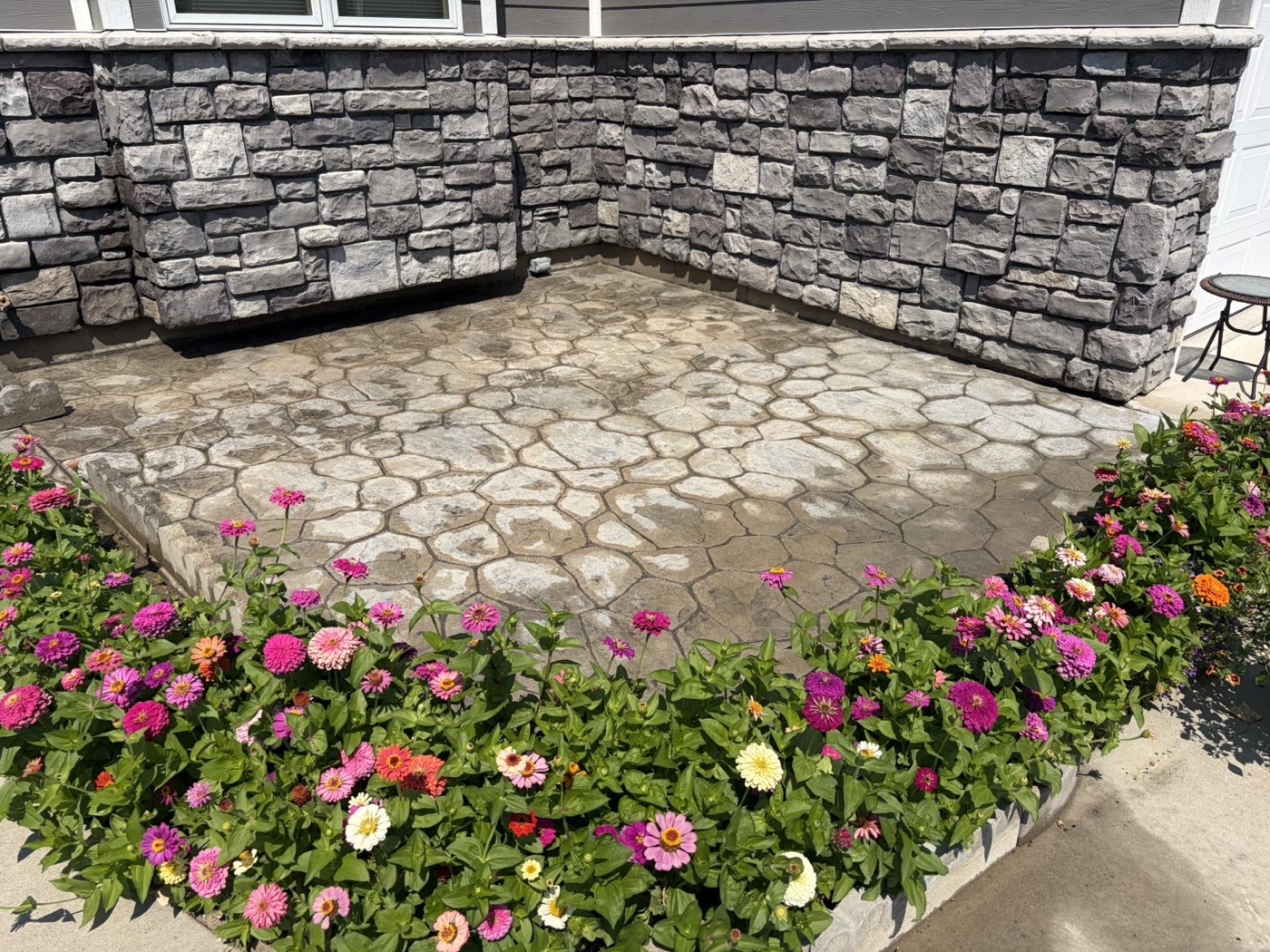 Stamped flagstone patio restored to a crisp, bright finish